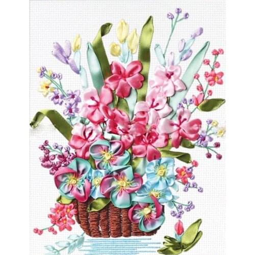 Embroidery Beginner Kit DIY Spring Floral Silk Ribbon Cross Stitch for Art Craft