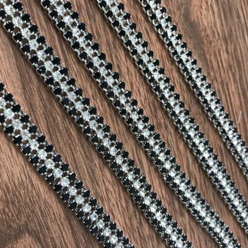 New Black Chain Trim Crystal Beaded Trim Bridal Applique Chain For Clothes Wedding Dress Crafts 3 Yards