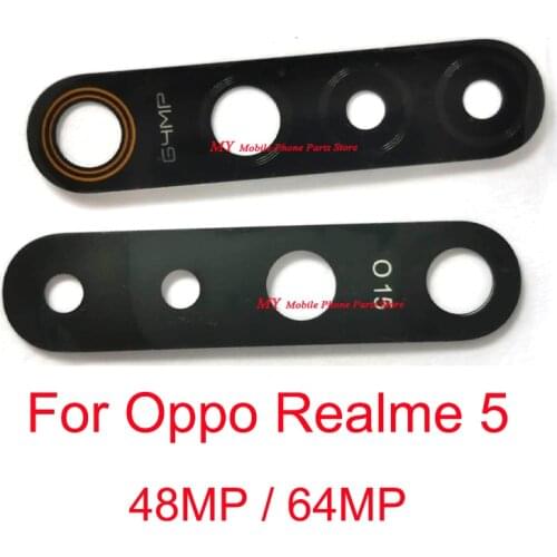 New Rear Back Camera Glass Lens Cover For OPPO Realme 5 Realme5 48MP / 64MP Back Camera Lens Glass With Sticker Spare Part
