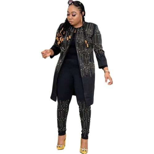 2021 Clothing New Fashion Popite WomenS Commuting Suit, Heavy Industry, Hot Drill And Shot Bead Three-Piece Set Women