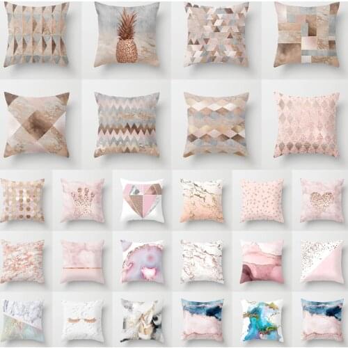 NEW Rose Gold Pink Marble Texture Pillow Cushion Covers Hot Nordic Geometric Pillowcase Livingroom Sofa Couch Decorative Pillows
