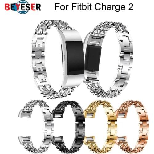 New Cowboy Chains Strap Watchband Steel Bracelet Band For Fitbit Charge 2 Charge2 Wristband Metal Smartwatch Band Accessories