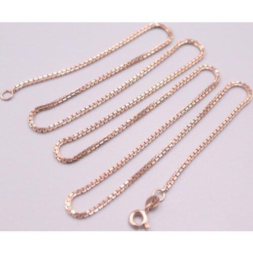 Real 18K Rose Gold Necklace Womens Box Chain 1.2mm Female 50cm/20inch Gift Neckalce Jewellery Mans Gold Chain