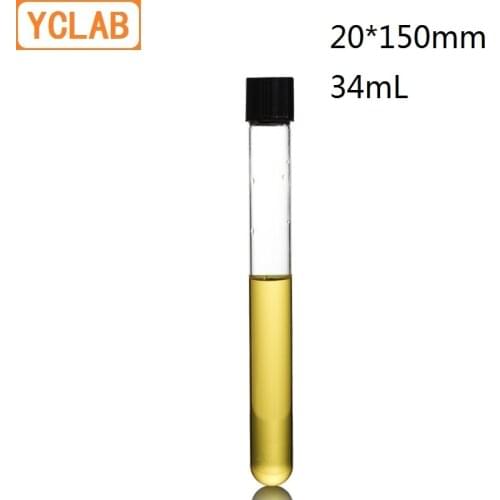 YCLAB 20*150mm Test Tube 34mL Screw Mouth with Black PF Cap Borosilicate 3.3 Glass High Temperature Resistance