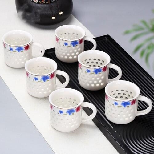 Hollow Ceramic Tea Cup With Handle Teapot Kung Fu Tea Set Accessories