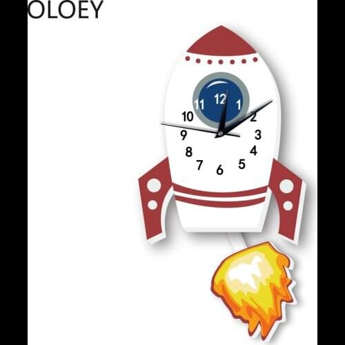Rocket Pendulum Wall Clock Silent Nordic Cartoon Clock for Bedroom Kids Living Room Reloj De Pared Home Decor Cute Large Watch