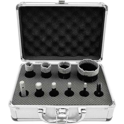 SHDIATOOL 10pcs/Kit 5/8-11 Thread Boxed Vacuum Brazed Diamond Dry Drilling Bits Kit No.1 For Porcelain Tile Granite Marble Stone