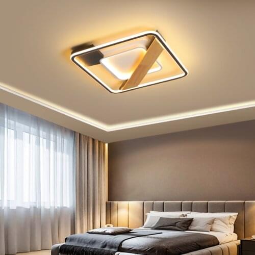 Modern Living Room Led Ceiling Lamp Atmospheric Rectangular Bedroom Lamp New Style Ultra-thin Wood/Aluminum Hall Lighting