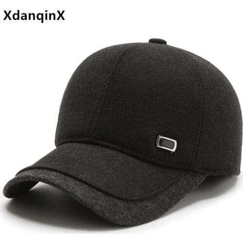 XdanqinX Winter Mens Cap Thick Warm Baseball Caps New Thermal Earmuffs Hat Snapback Cap Bone Adjustable Size Casual Sports Cap