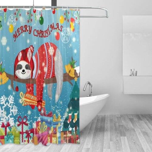 Funny Sloth Floral Dream Blue Holiday Bathroom Tub Window Curtain Set