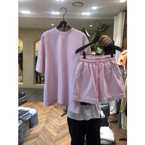 Korobov 2021 New Summer Women Outfits Korean Office O Neck Short Sleeve T Shirts and High Waist Wide Leg Shorts Casual Suits Set