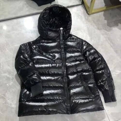 2021 down jacket women new style short thick casual fashion oblique zipper bright face long sleeve 90% white duck down jacket