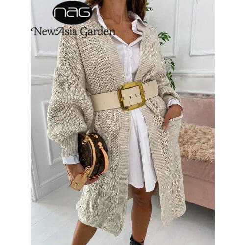 NewAsia Knitted Oversized Cardigan Women Fashion Black Long Sleeve Pocket Long Coat Lady Casual Outfit Womens Sweaters Fall 2020