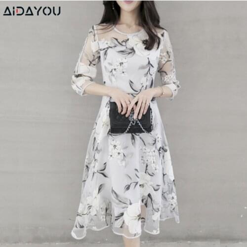 Womens Dress for Dinner Vocation Boho beach floral sleeves A line rayon White Plus Size ouc3162