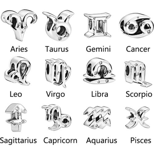 12 Constellations Beads Fit Original Pan Charm Bracelets Women Taurus Gemini Capricorn Charms for Jewelry Making DIY Bangle Gift