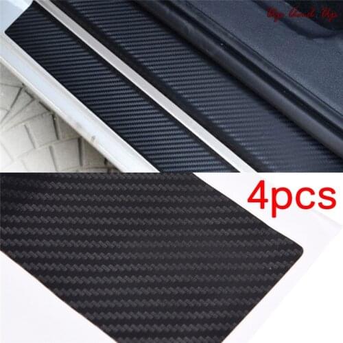 4Pcs/lot Carbon Fiber Look Car Sticker Black Car Door Plate Stickers Sill Scuff Cover Anti Scratch Decal Universal For All Car