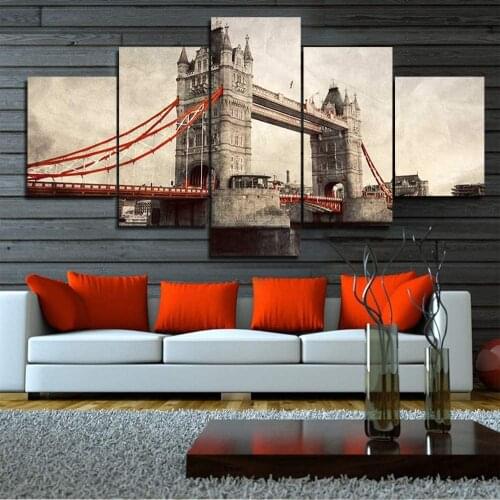 5 Panel Modern Artwork Ancient Style Building Painting City View Picture Decoration Home Wall Art Posters And Prints Picture