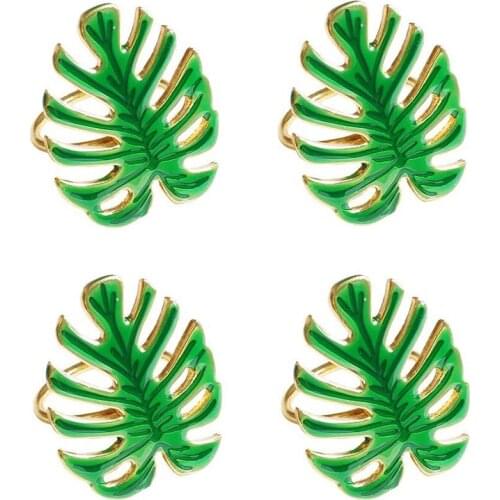 Promotion! A Set of 4 Napkin Rings, Green Leaf Napkin Holder, Can Be Used for Dinner, Wedding, Family Party or Daily Use