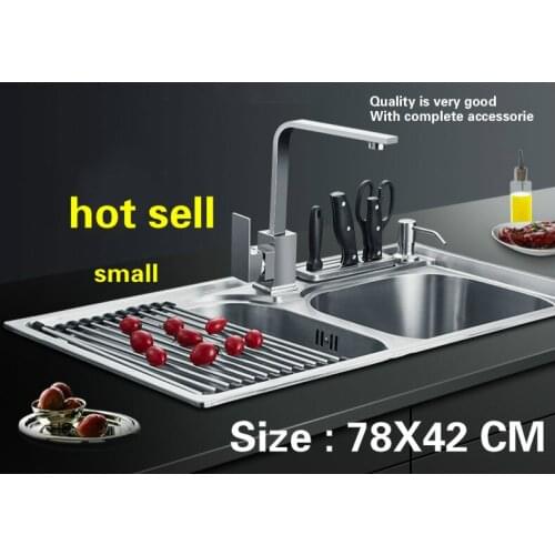 Free shipping Household standard small kitchen double groove sink wash the dishes 304 stainless steel hot sell 780x420 MM