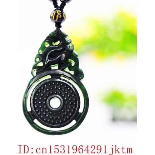 Black Green Jade Dragon Pendant Amulet Fashion Natural Chinese Carved Gifts Charm Jewellery Necklace Double-sided