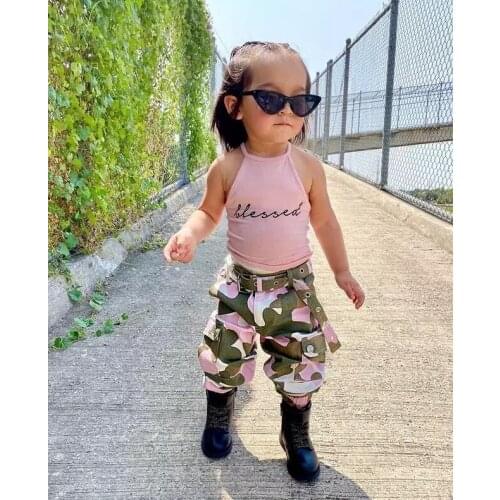 0-5Yrs Children Girls Clothes Set Sleeveless Tops Camouflage Pants Casual Summer Infant Kids Clothing Outfits