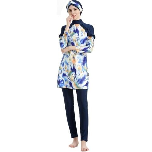 Women Plus Size Floral Muslim Swimwear Hijab Muslimah Islamic Swimsuit Swim Surf Wear Sport Burkinis S-4XL