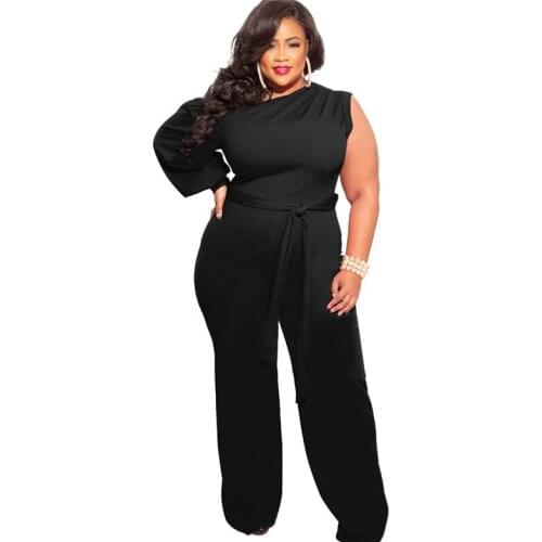 Women one Shoulder Overalls for women Long Sleeve Plus Size Party Jumpsuits with Belt Elegant Wide Leg Jumpsuit Outfit
