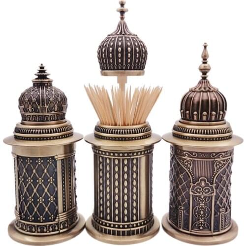 Home European-style retro style living room hand-pressed metal creative toothpick holder push-type automatic toothpick box2021