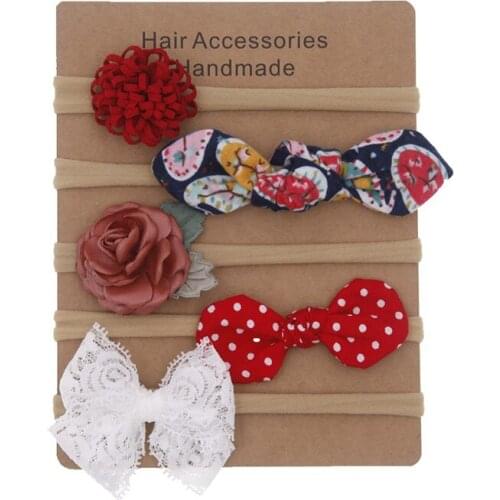 5Pcs/Set Elastic Baby Girl Headband Cute Bow Kids Headwear Lace Flower Newborn Infant Toddler Girls Baby Hair Accessories