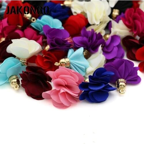 JAKONGO Colorful Silk Satin Flower Tassel Charms Pendant for Jewelry Making Earrings DIY Handmade Jewelry Accessories 29x24mm