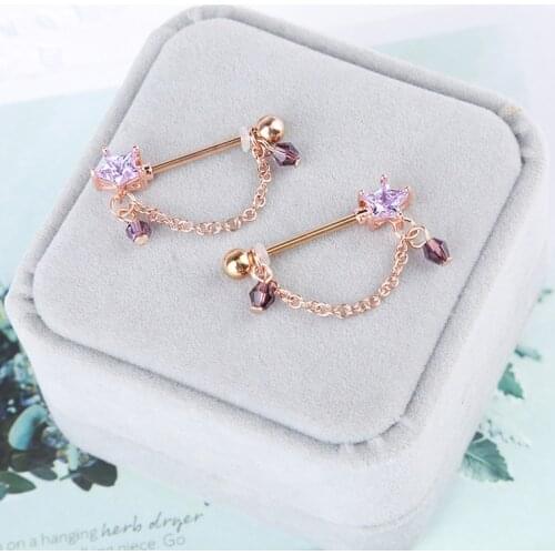2pcs Fashion Barbell Nipple Ring Piercing Bar Rings Jewelry Creative Punk Body Jewellery High Quality Zircon Heart Rings Women