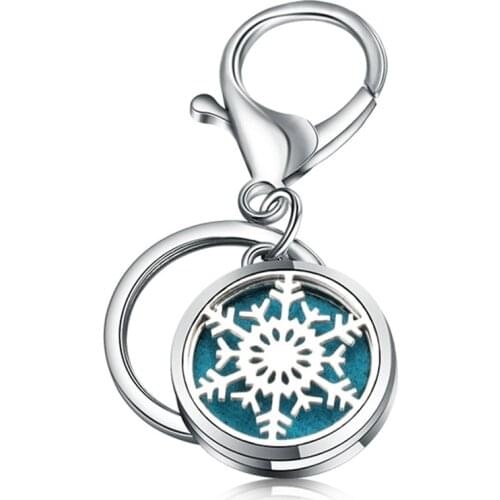 Creative Snowflake Perfume KeyChain Jewelry Stainless Steel Essential Oil Diffuser Perfume Aromatherapy Locket Key Chain Jewelry