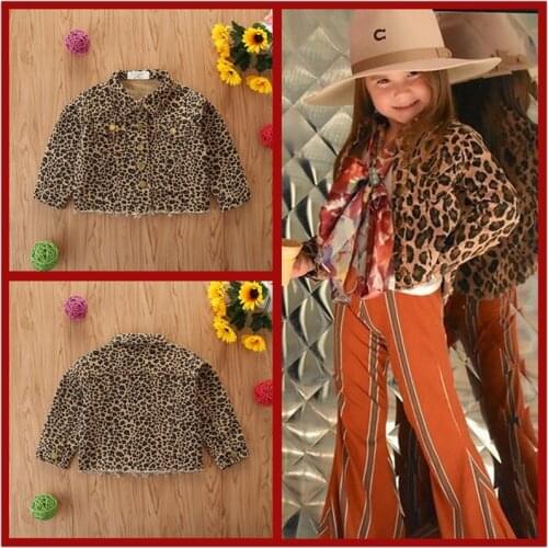 Spring Fall Infant Kids Baby Girls Jacket Long Sleeve Folded Collar Leopard Pattern Button-Down Design Front Pockets Jackets