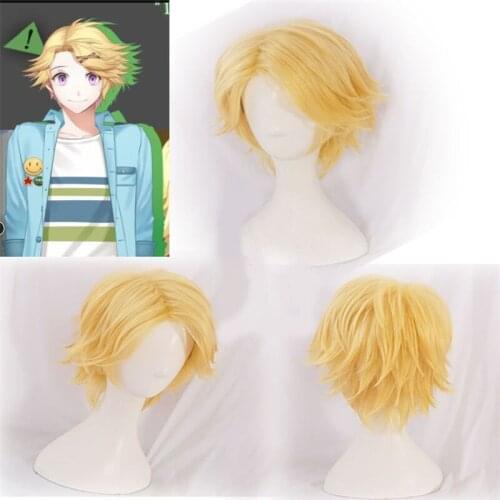 Mystic Messenger Cosplay Wigs Yoosung Wig Short Yellow Heat Resistant Synthetic Hair Cosplay Wig + Wig Cap