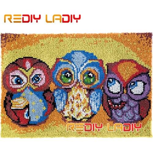 Latch Hook Kits Colorful Owls DIY Carpet Rug Needlework Plush Wall Hanging Chunky Yarn Art Crocheted Floor Mat Hobby & Crafts