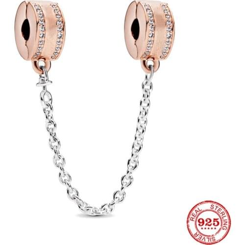 New Original Silver Color Safety Chain Rose Gold Diy Bead Fit European Pandora Charms Bracelet Bangles Diy Jewelry P639