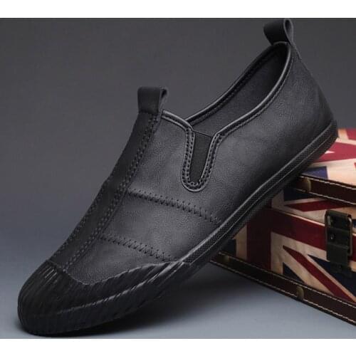 2021 New Hot Fashion Men Leather Elastic Band Lightweight Casual Shoes Trend Shoes Cool Loafers Flats