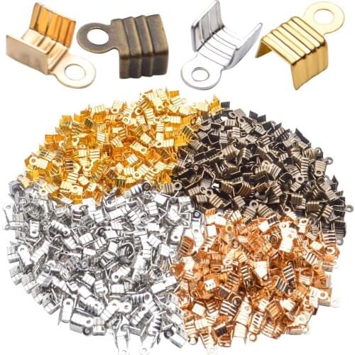 Jewelry Crimp Ends, 800pcs Ribbed Fold Over Cord End Tips Alloy Clamp Clasp End for DIY Bracelet Jewelry Making Findings Supplie