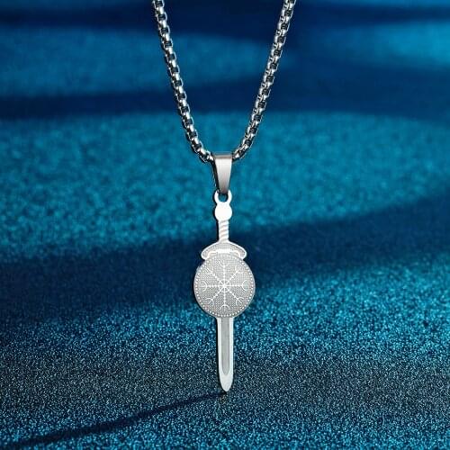 QIAMNI Creative Vintage Viking Sword Amulet Pendant Necklace Titanium Steel Nordic Hip-Hop Handmade Unique Amulet Jewelry Gift