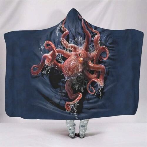 Octopus Cuddly Animals 3d printed Hooded Blanket Adult child Sherpa Fleece Wearable Blanket Microfiber Bedding