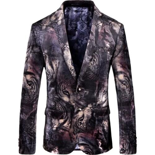Tiger Print Velvet Blazer Men High Quality Business Casual Men Stylish Blazer Slim Fit Suit Jacket Men Blazer Masuclino 5xl
