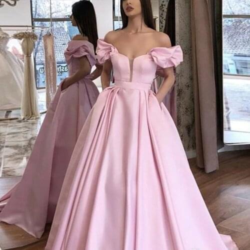 Puffy sleeves short satin prom party evening dresses vestido de noiva sereia gown satin robe de soiree elegant frock 2020
