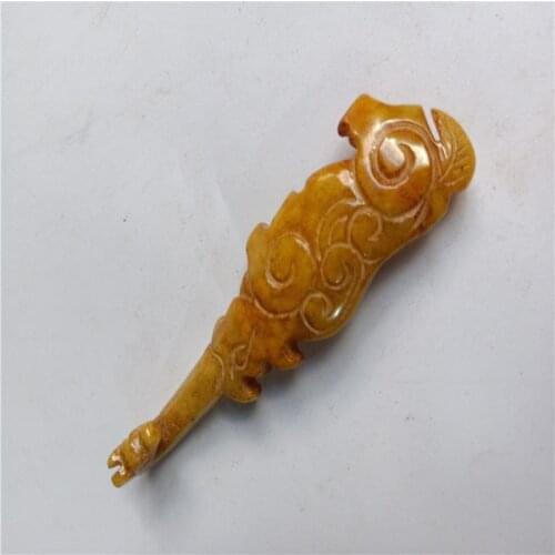 Natural Jade Hollow Carving Dragon Hook Hook Dragon Head Pendant Jade Wear Collection Mascot Decoration Desk Home Car Figurines
