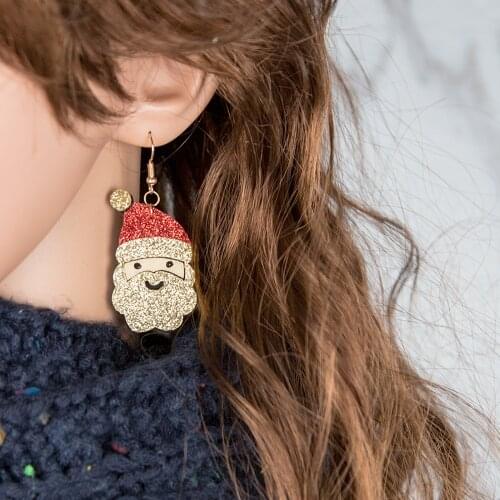 Cute Santa Christmas Deer Bells Christmas Tree Snowman Earrings Party Dangle Earrings for Women Girl Christmas Gift Accessories
