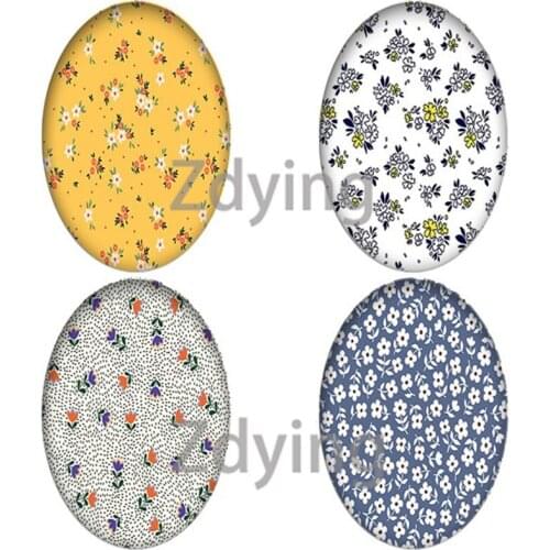 Zdying 10pcs Small Beautiful Flowers Oval Shape Glass Photo Cabochons Beads DIY Earrings Brooch Demo Flat Back Making Findings