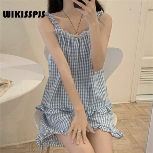 WIKISSPJS 2021Summer New Japanese and Korean Lovely Lace Lattice Suspender Pajamas Casual Shorts and Housewear Pjs Women