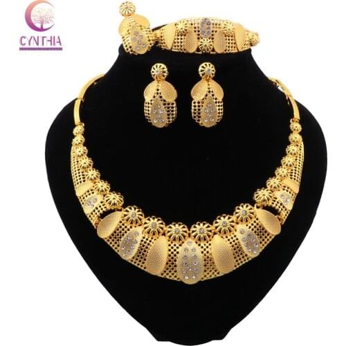 CYNTHIA Dubai Gold Color Jewelry Sets For Women African Necklace Earrings Women Italian Bridal Jewelry Sets Wedding Accessories