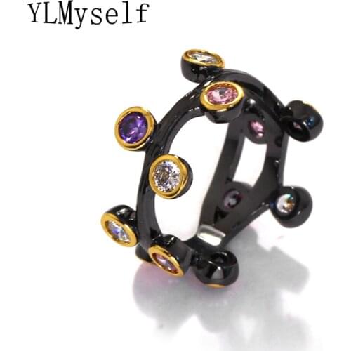 Black rings jewelry pave Multi coloful round cubic zirconia crystal Original Design anel atacado fashion finger ring for women