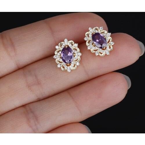 Morivovog 925 Sterling Silver Openwork Amethyst Stud Earrings for Women Vintage Palace Luxury Earrings 2021 Aesthetics Jewelry