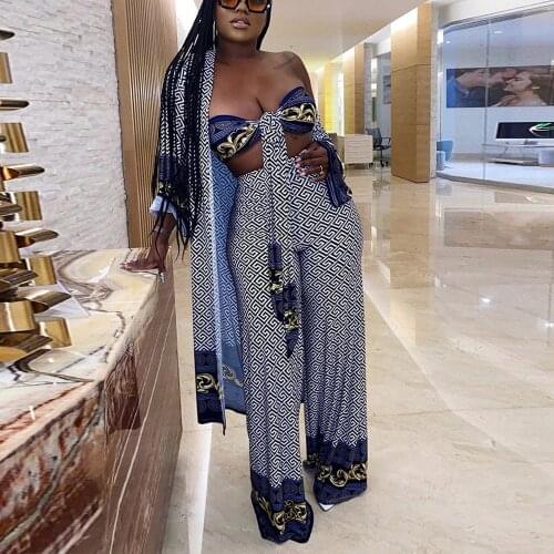 4XL 5XL Plus Size African Ladies Sets For Women Club Outfits Printed Floor Length Tops & Pants Loose Matching Sets 2021 New Hot